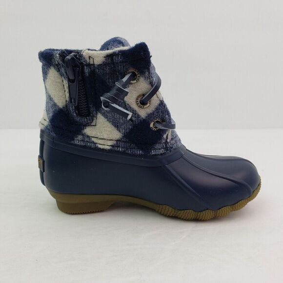 Sperry TopSider Saltwater Toddler Sz 13 Blue Plaid Wool Waterproof Duck Boot - Picture 4 of 12